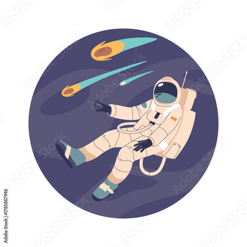 Cartoon cosmonaut floating in space