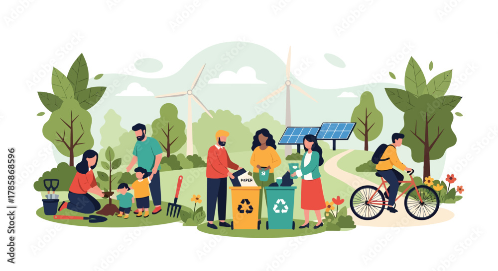 Naklejka premium Eco-Conscious Community Sustainable Living and Environmental Awareness