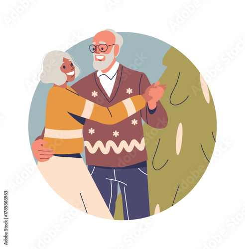Cute loving elderly couple dancing