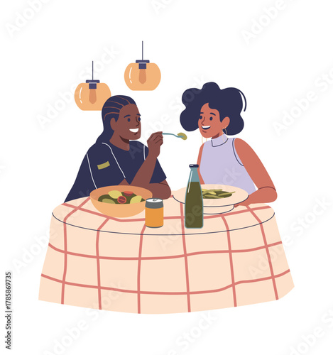 Happy loving couple eating together