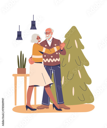 Elderly couple dancing celebrating Christmas