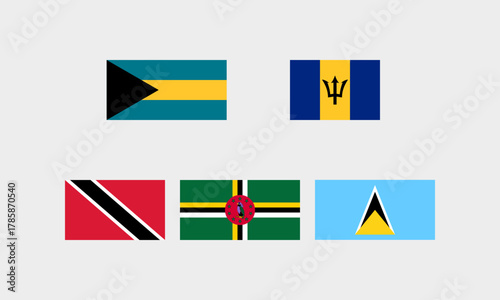 Flaggen von Karibikinseln – Bahamas Barbados Trinidad & Tobago Dominica St. Lucia