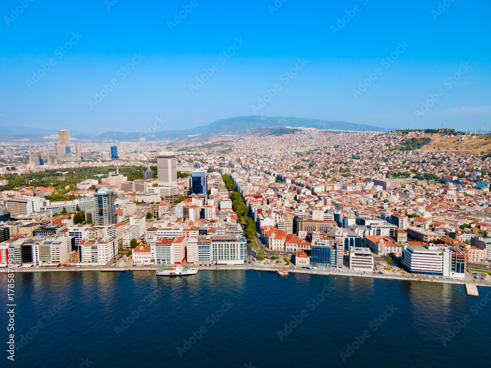 Obraz premium Izmir city centre aerial panoramic view in Turkey