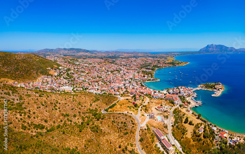 Fototapeta Naklejka Na Ścianę i Meble -  Datca beach and marina aerial panoramic view in Turkey