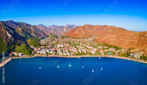 Fototapeta Naklejka Na Ścianę i Meble -  Icmeler town beach aerial panoramic view in Turkey