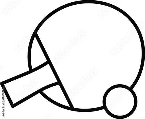 Black outline icon of a ping pong paddle and ball on white background table tennis racket