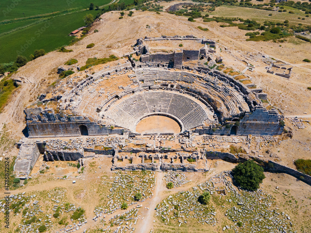 Obraz premium Miletus Archaeological Site aerial panoramic view near Didim city in Turkey
