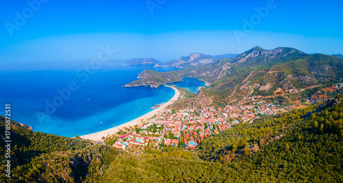 Fototapeta Naklejka Na Ścianę i Meble -  Oludeniz beach aerial panoramic view in Turkey