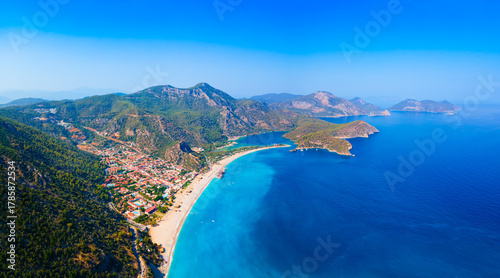Fototapeta Naklejka Na Ścianę i Meble -  Oludeniz beach aerial panoramic view in Turkey
