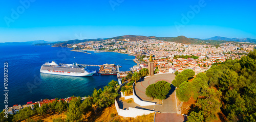 Fototapeta Naklejka Na Ścianę i Meble -  Kusadasi city aerial panoramic view in Aydin Province, Turkey