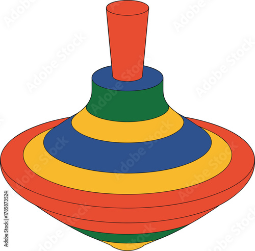 Colorful Spinning Top Toy with Red Blue Yellow and Green Stripes vector illustration