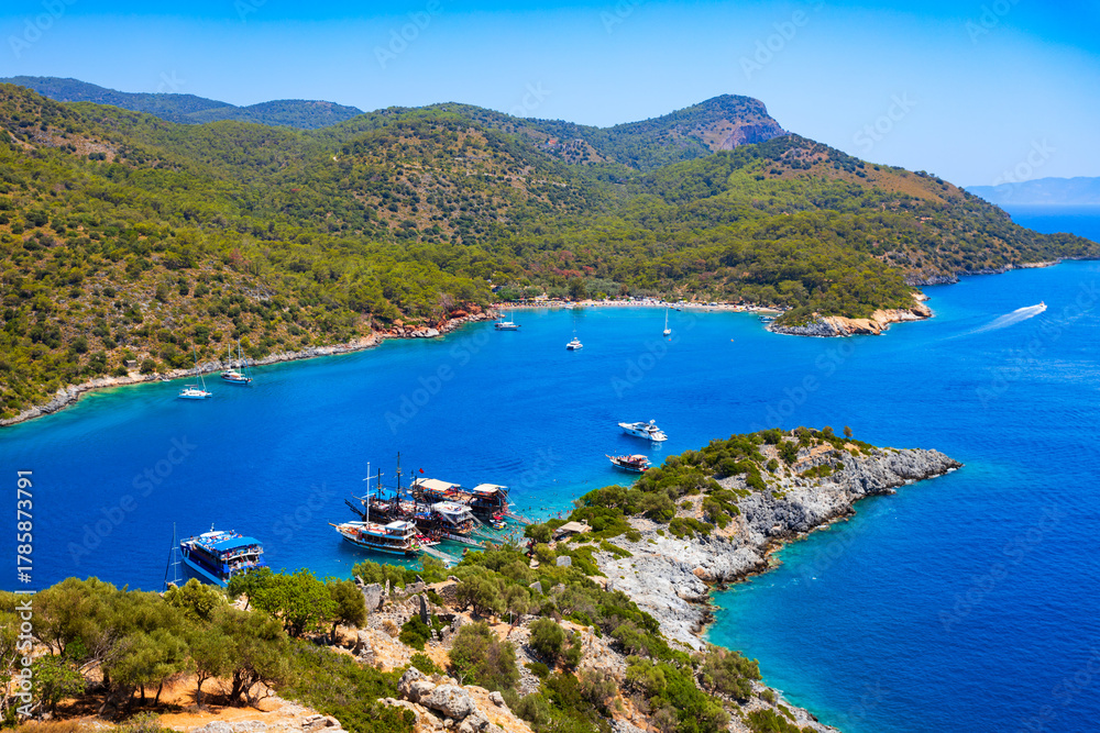 Fototapeta premium Gemiler or St. Nicholas Island aerial panoramic view in Turkey