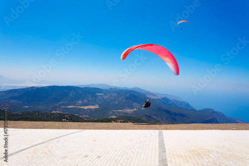 Fototapeta Naklejka Na Ścianę i Meble -  Flying paraglider at Babadag mountain in Turkey