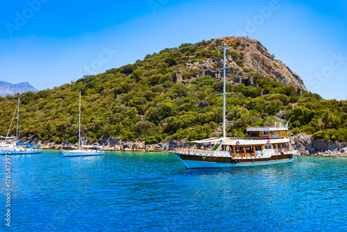 Fototapeta Naklejka Na Ścianę i Meble -  Boat at the Gemiler or St. Nicholas Island in Turkey