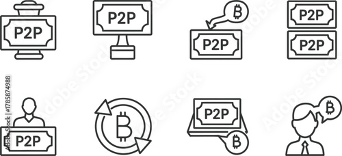 Vector art of peer-to-peer cryptocurrency icons