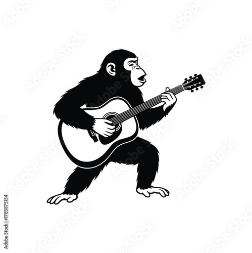  Animal playing guitar silhouette vector icon on white background 