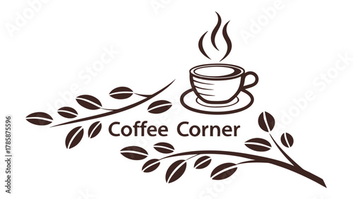 Coffee corner logo with coffee cup and beans