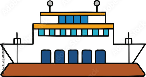 Illustration of a large passenger ferry with multiple decks and windows isolated on transparent background