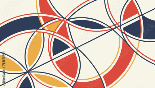 Geometric circles with intersecting lines on a light beige background