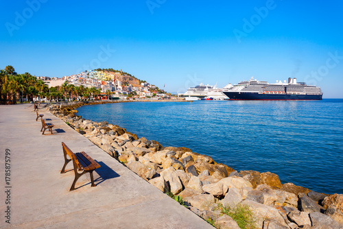 Fototapeta Naklejka Na Ścianę i Meble -  Kusadasi city seafront promenade in Aydin Province in Turkey