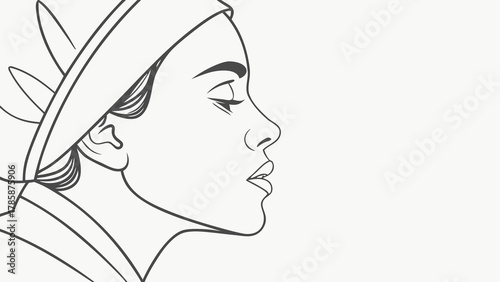 Line drawing of a woman wearing a headscarf