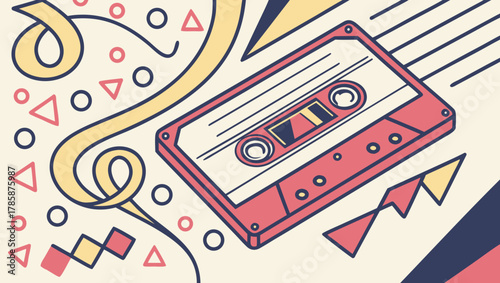 Retro cassette tape with geometric shapes