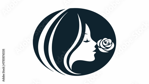 Elegant silhouette of a woman with rose, perfect for branding, beauty salons, or feminine designs, a modern logo with a fresh, stylish touch