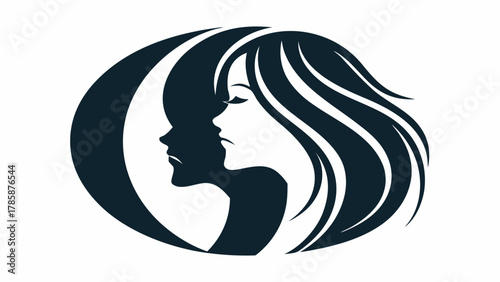 Elegant dual face silhouette embodies beauty and transformation perfect for wellness, beauty, and personal growth brands showcasing inner strength