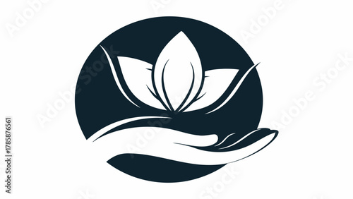 Elegant hand holding leaves, symbolizing growth and sustainability, for eco-friendly brands and wellness initiatives, originally a scalable vector graphic