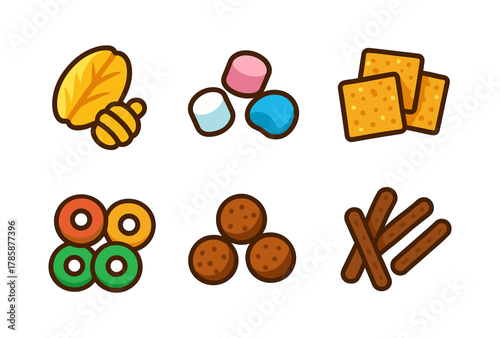 Funny cartoon style sweets and snacks variety collection