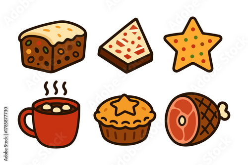 Cartoon christmas desserts and holiday treats collection