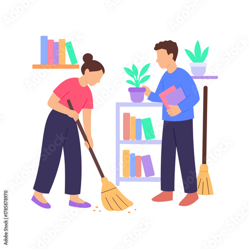 Cleaning, working together to tidy shared spaces