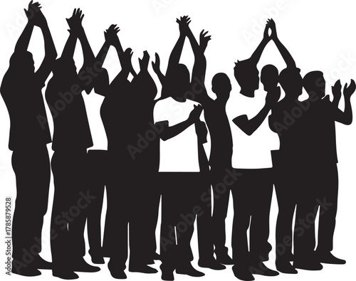 Diverse group of people clapping and celebrating international volunteer day with raised hands