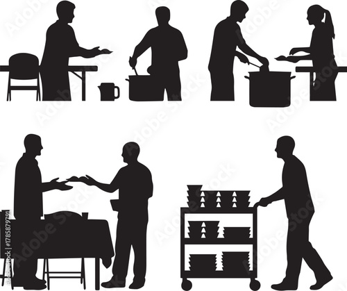 Diverse volunteers serving food at community event international volunteer day celebration