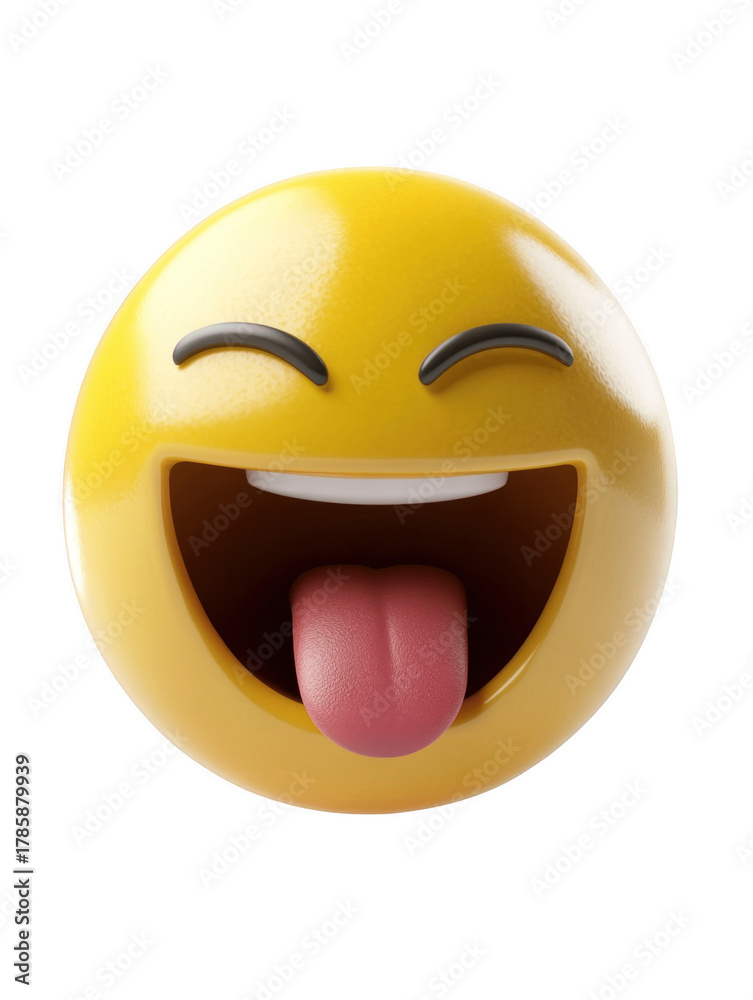 Fototapeta premium Laughing emoji with stuck out tongue expressing joy