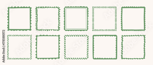 Set of hand drawn frames and borders with wave, curve lines, doodles, decorative patterns. Whimsical frames for holiday design, wedding, birthday party, greeting cars, invitation. Vector illustration.