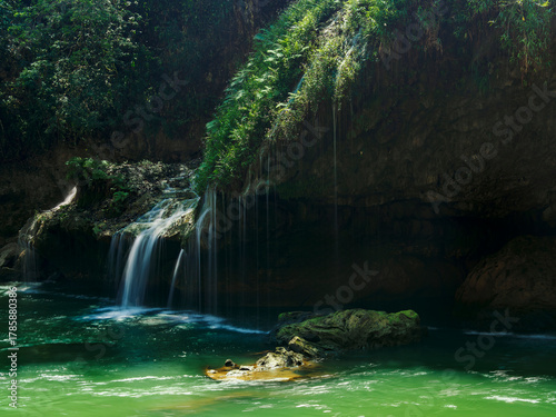 Waterfall at Cahabon River, Semuc Champey Natural Monument, Lanquin, Alta Verapaz Department, Guatemala