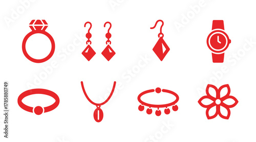 Collection of jewelry vector icons on a plain white background