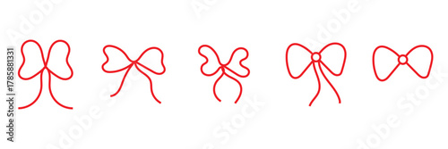 Line gift bow icon .  Minimal hand drawn design for birthday and Christmas present, wedding card, thin black rope, string decoration. 