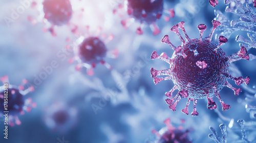 3D render of virus particles forming patterns in winter atmosphere, disease outbreak visualization