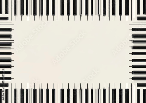 Piano keys frame a blank cream space, forming a musical border