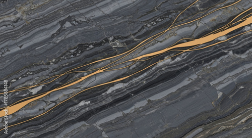 Elegant Dark Grey Marble with Golden Veins Texture - Abstract Background