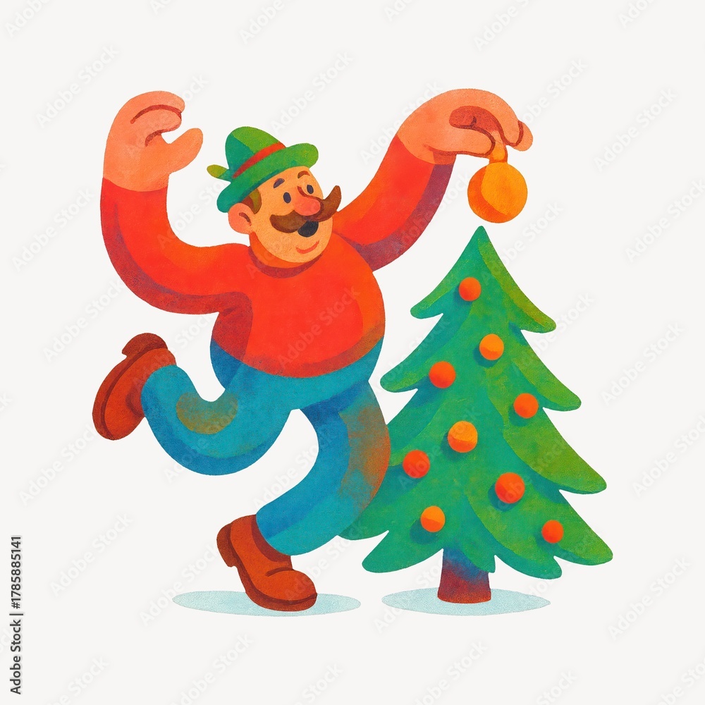Naklejka premium Festive cartoon decorating tree
