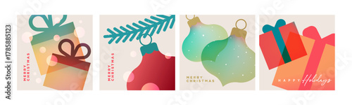 Christmas and New Year holiday card collection. Vector illustration templates for holiday greeting card, background, website and social media banner, marketing material.