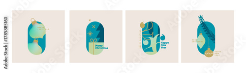 Wallpaper Mural Set of Christmas and New Year holiday cards. Vector illustration templates for holiday greeting card, background, website and social media banner, marketing material. Torontodigital.ca