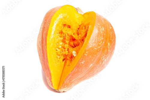 Sliced fresh ripe pumpkin isolated on white background.