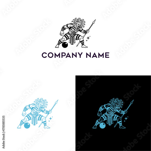 Tribal warrior with spear logo design, representing strength, agility, and heritage suitable for