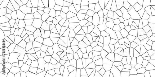 White Background with Black Outline Geometric Mosaic Pattern of Irregular Polygons for Design and Illustration