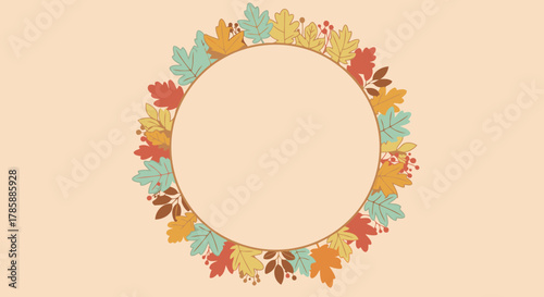 Here's a stock photo description:

Autumnal Leaf Wreath Graphic Illustration with Blank Space
