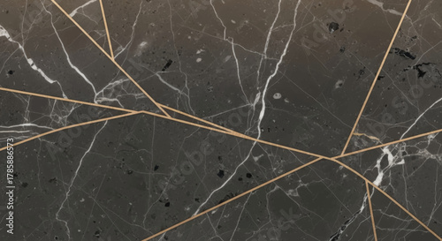 Abstract modern dark gray marble texture with thin gold geometric lines creating a luxurious and elegant background pattern